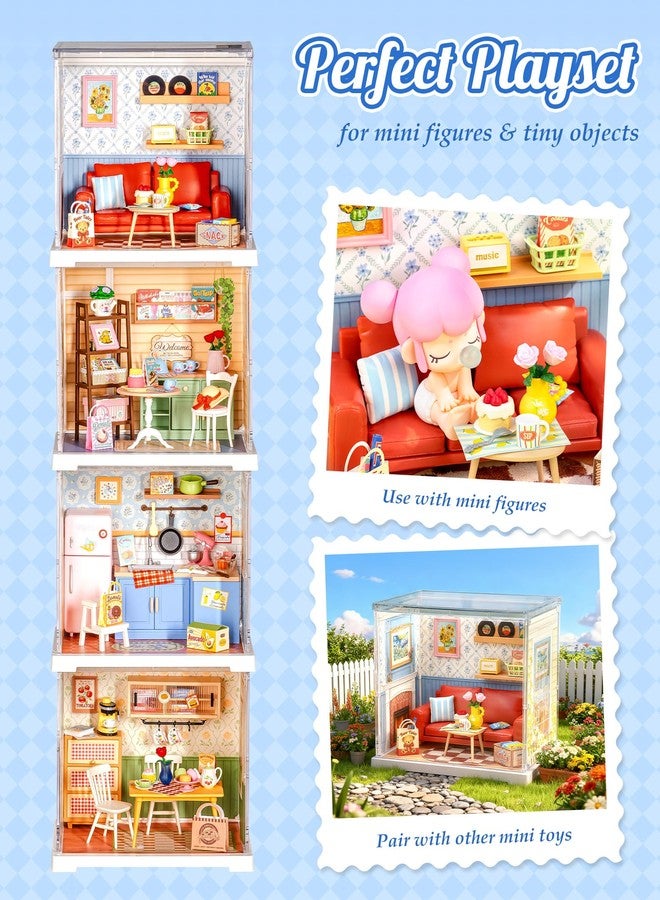 روبوتايم مجموعة روبوتيم سوبر كريتور، منزل بلاستيكي صغير، حرفة بلاستيكية قابلة للتوسيع، مجموعة بناء منزل مصغر، مجموعة صنع غرفة معيشة صغيرة، نموذج حرفي، هواية، هدية فريدة (صالة ريفية زرقاء) - Image 3